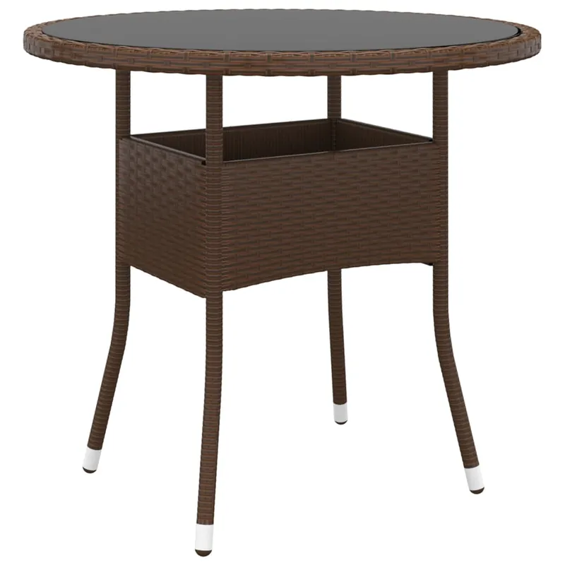 Neue Kollektion Gartentisch Ø80x75 cm Hartglas und Poly Rattan Braun