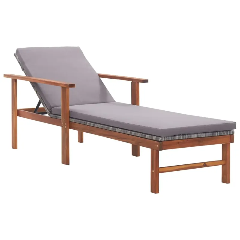 Expressversand Sonnenliege mit Auflage Poly Rattan Akazie Massivholz Grau