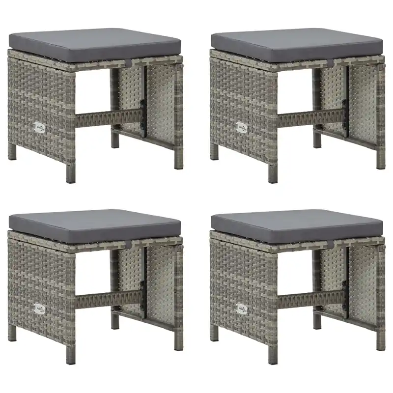 Rabatt Gartenhocker 4 Stk. mit Sitzkissen Poly Rattan Grau