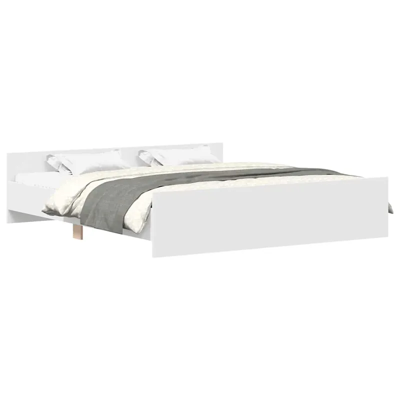 Weißes Bettgestell 203x203x50 cm aus Massivholz und Sperrholz Knallerangebot