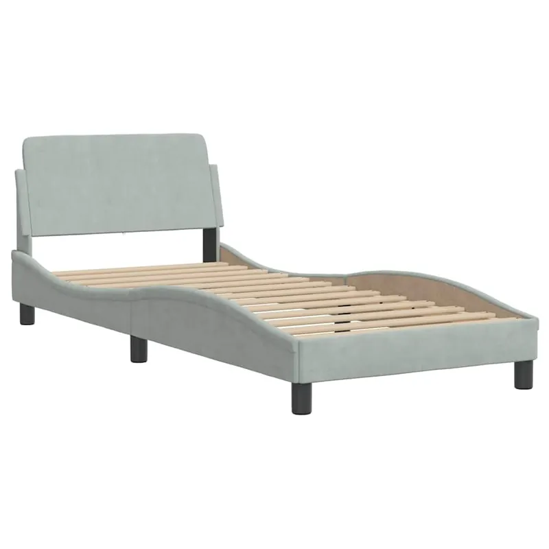 Billig Bettgestell Dover Hellgrau 218x85x74,5 cm Samt, Metall, Massivholz