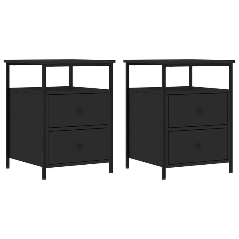 Nachttisch 44x45x60 cm Schwarz mit Holzwerkstoff und Eisen Finale Aktion