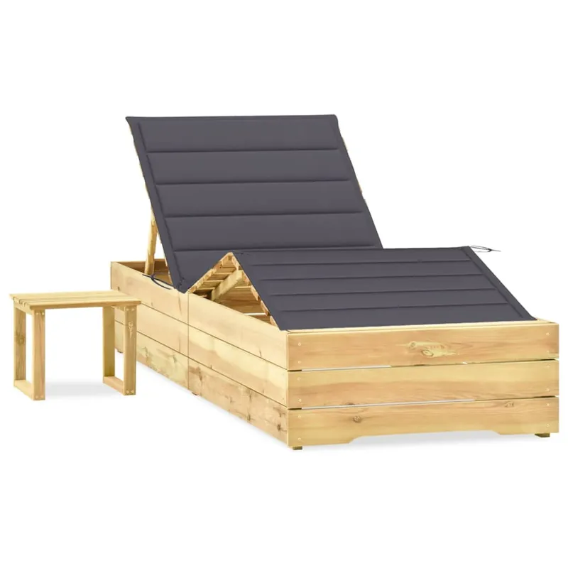 Billig Garten-Sonnenliege mit Tisch und Auflage Kiefer Imprägniert