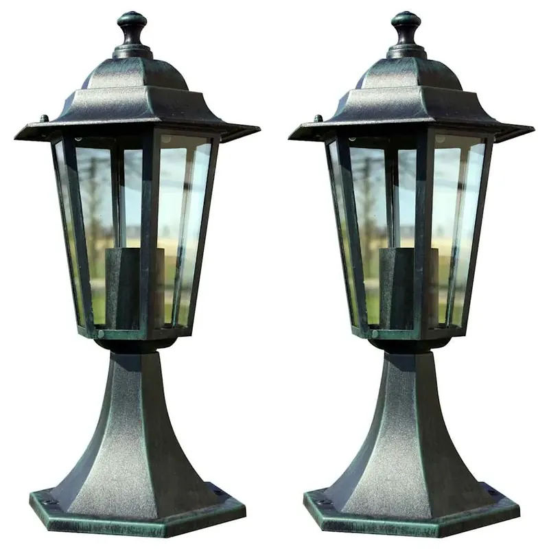 Nur Für Kurze Zeit 2er Set Gartenleuchten 41 cm Dunkelgrün und Schwarz Aluminium Glas