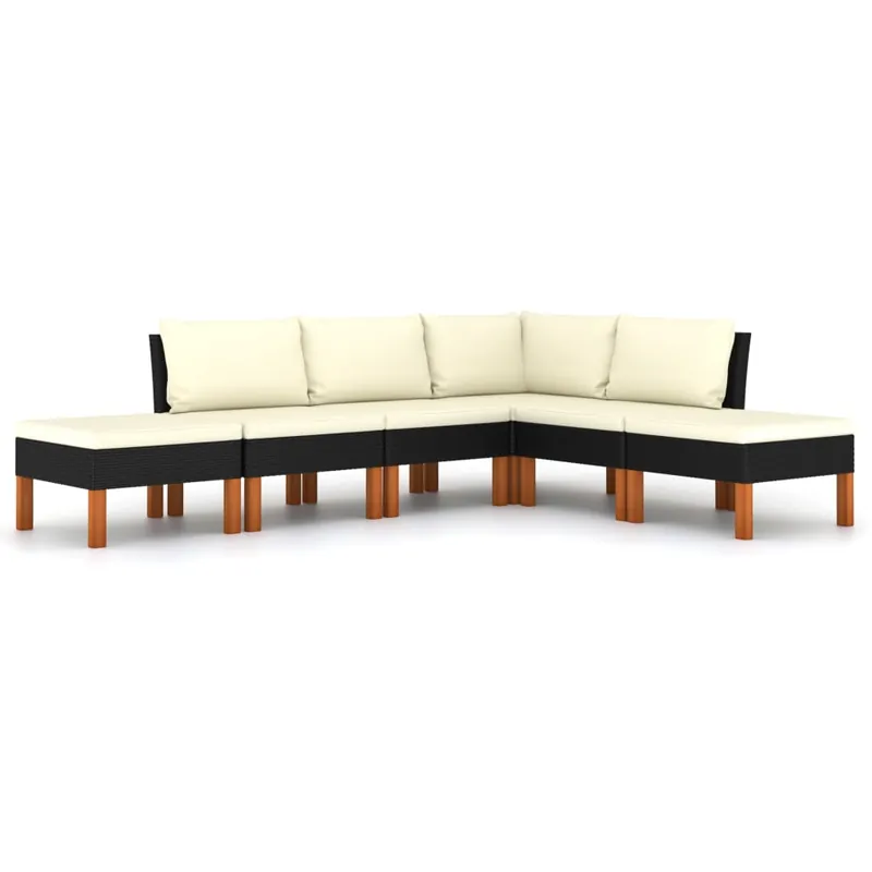 6-tlg. Garten-Lounge-Set mit Kissen Poly Rattan Schwarz Markenware
