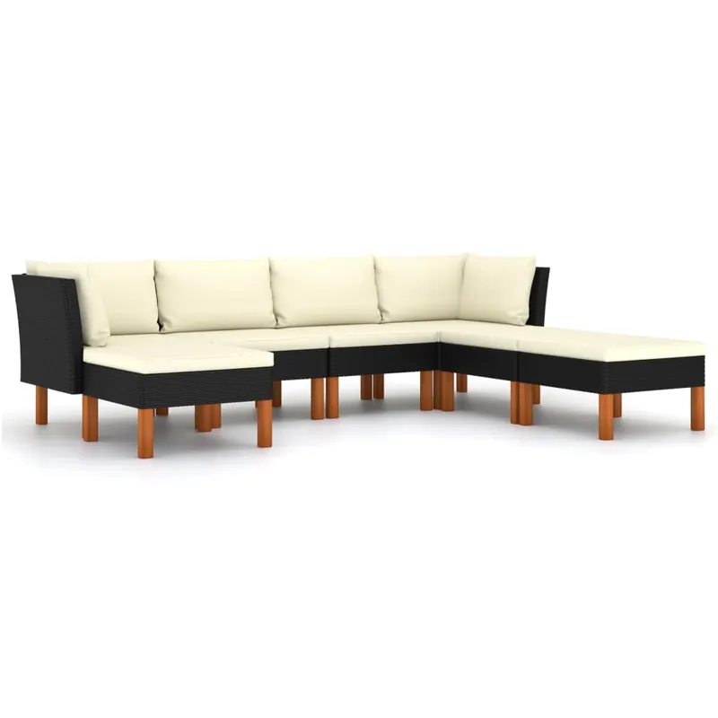 Rabatt 7-tlg. Garten-Lounge-Set mit Kissen Poly Rattan Schwarz