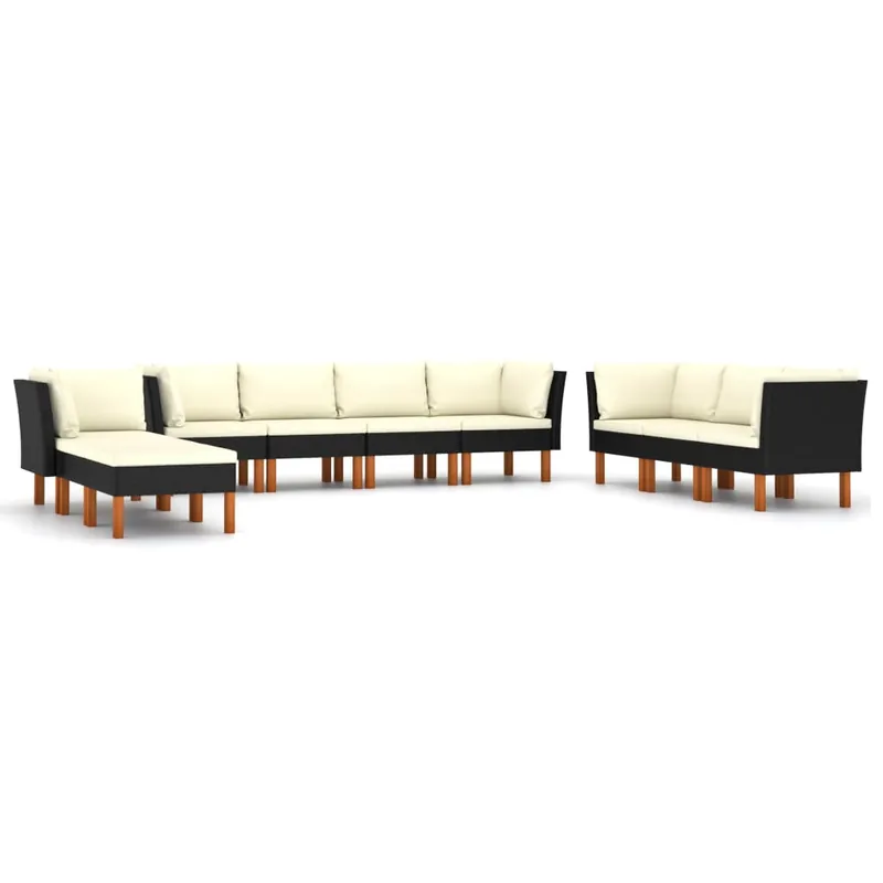 10-tlg. Garten-Lounge-Set mit Kissen Poly Rattan Schwarz Neuheit