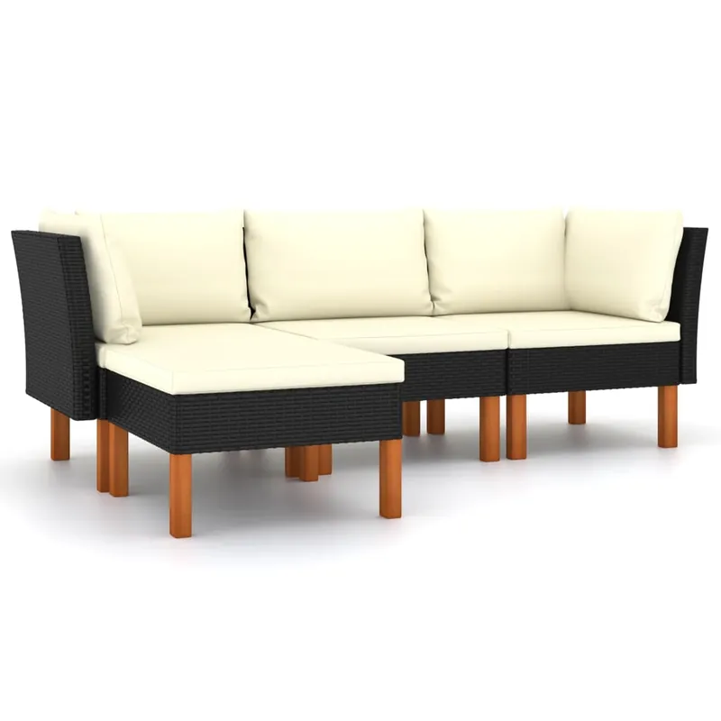 4-tlg. Garten-Lounge-Set mit Kissen Poly Rattan Schwarz Expressversand