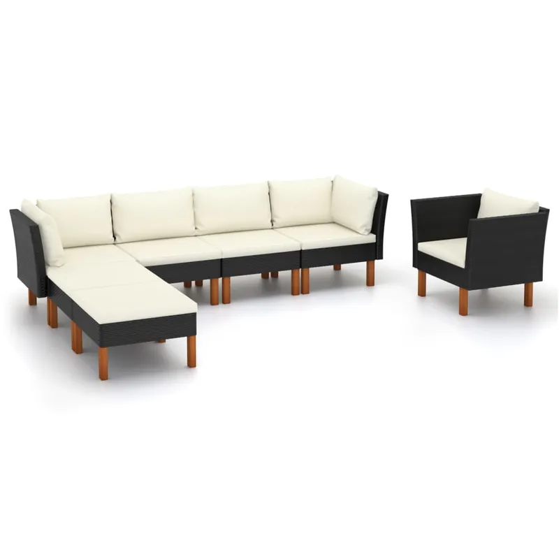 Jetzt Kaufen 7-tlg. Garten-Lounge-Set Poly Rattan Eukalyptusholz Schwarz
