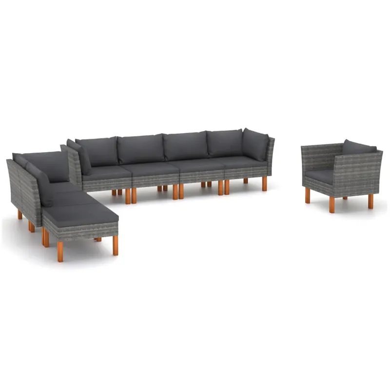 8-tlg. Garten-Lounge-Set Poly Rattan und Eukalyptusholz Grau Preiswert