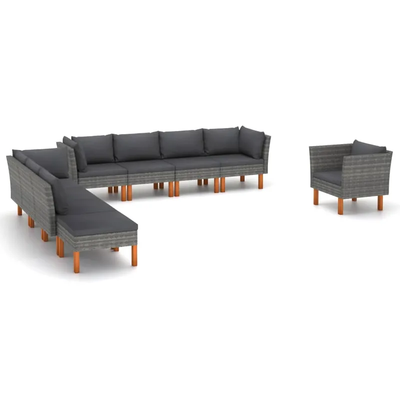 Garantierte Lieferung 9-tlg. Garten-Lounge-Set Poly Rattan und Eukalyptusholz Grau