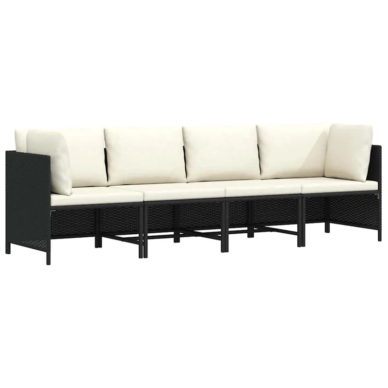 Meistverkauft 4-Sitzer-Gartensofa mit Auflagen Schwarz Poly Rattan