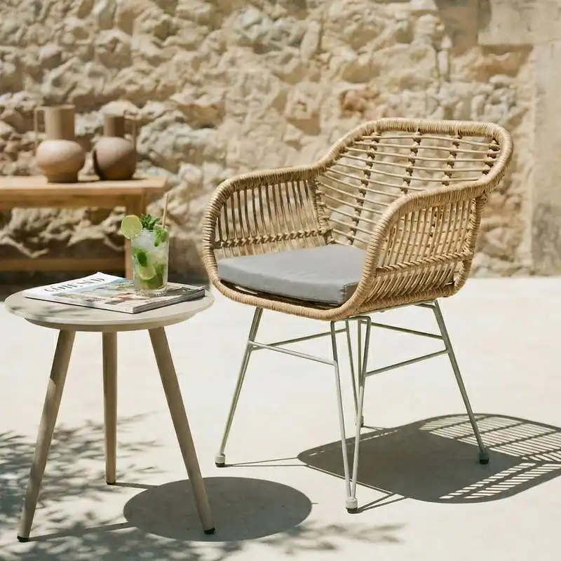 Echt Gartenstuhl PARAMO aus Polyrattan – Natur/Grau