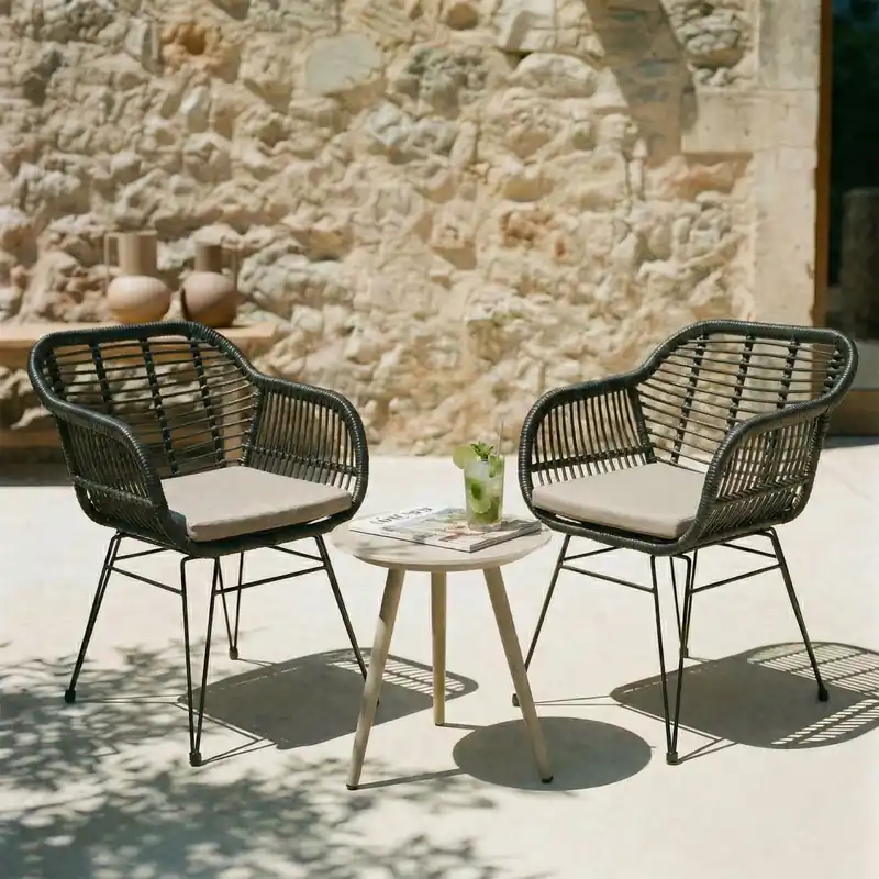 Neu Gartenstuhl PARAMO 2er Set aus Polyrattan – Schwarz/Beige