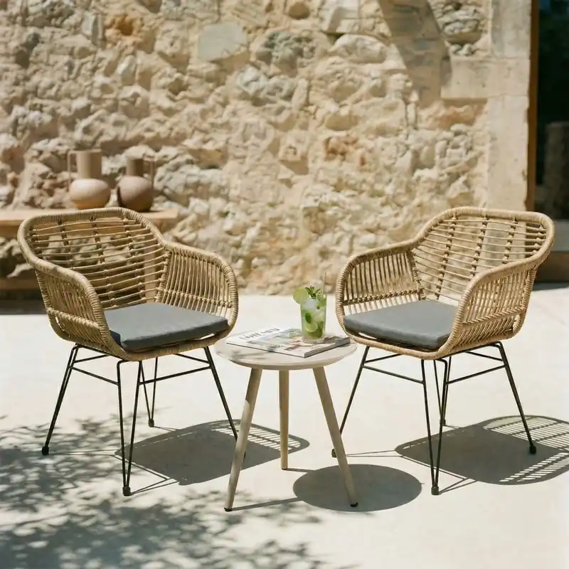 Gartenstuhl PARAMO 2er Set aus Polyrattan – Natur/Grau mit Metallgestell in schwarz Garantierte Lieferung