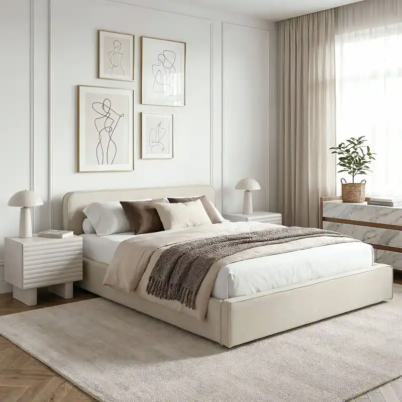 Begrenztes Angebot Polsterbett MARINI 140x200 cm mit Lattenrost – Cremeweiß
