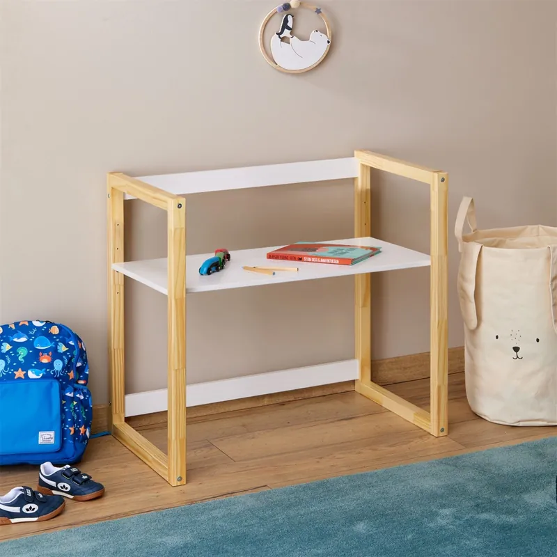 Sale Kinderschreibtisch SUZA höhenverstellbar aus Massivholz – Natur/Weiß