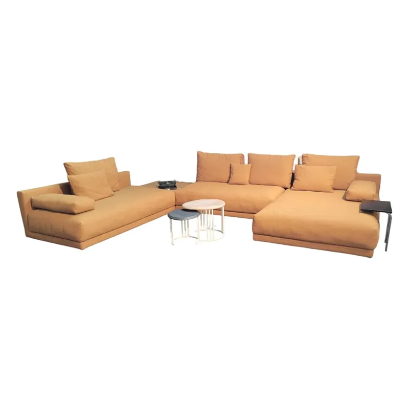 Wohnlandschaft Ecksofa 142 Stoff 4027 Mittel Goldgelb mit Kissen und Ecktisch Garantierte Lieferung