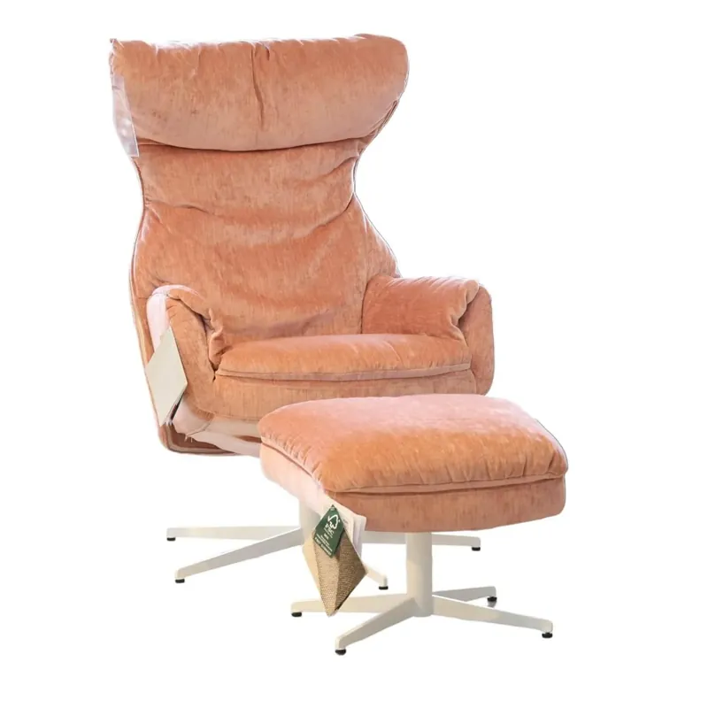 Expressversand Drehsessel Kian Stoff Elyot 4 Salmon Festgezogen Fuß Weiß Mit Hocker Kian ohne Drehfunktion Festgezogen Bezug Elyot 4 Salmon Fuß Weiß Comfort Lux