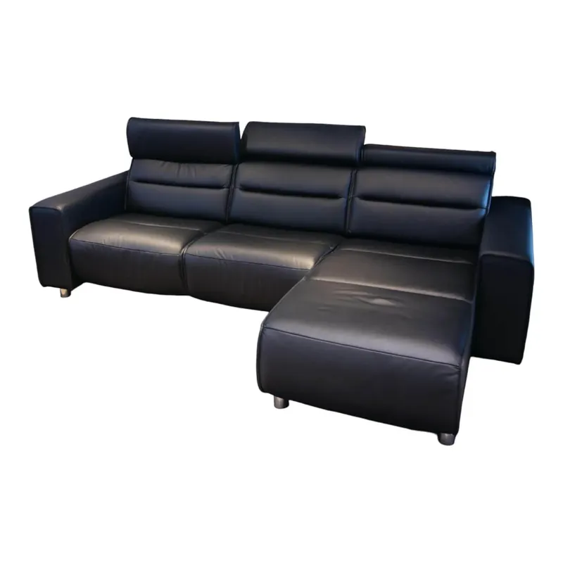 Ecksofa Emily Leder 094 Paloma Schwarz 19 Fuß Edelstahl Poliert Mit Breiter Armlehne Wochenendangebot