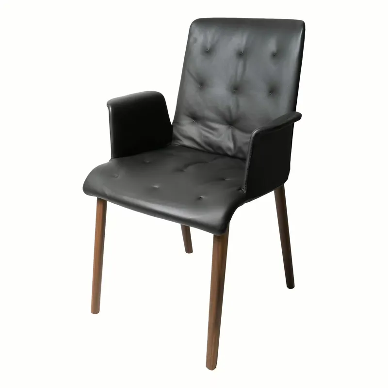 Highlight Armlehnstuhl Liz Wood Leder Congress 1399 Dark Bronze Braun Füsse Nussbaum Natur Geölt