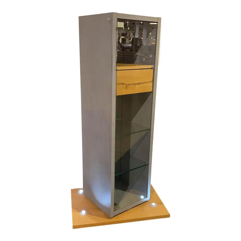 Vitrine Fena 65441L Balkeneiche Akzent Betongrau 2 Griff Chrom Glänzend Mit Beleuchtung Top-Seller