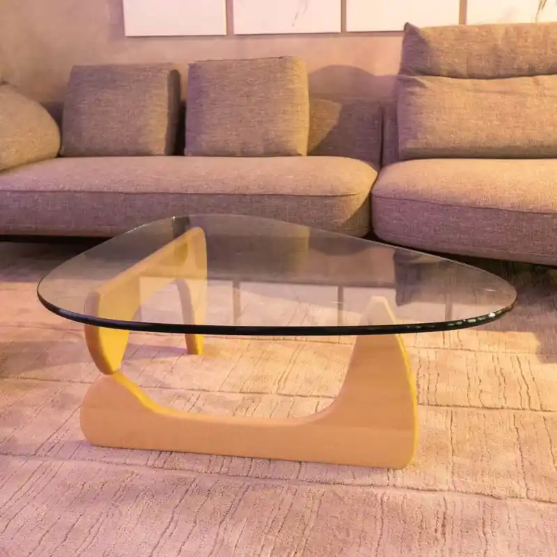 Schnäppchen Beistelltisch Noguchi Coffee Table Untergestell Ahorn Platte Klarglas