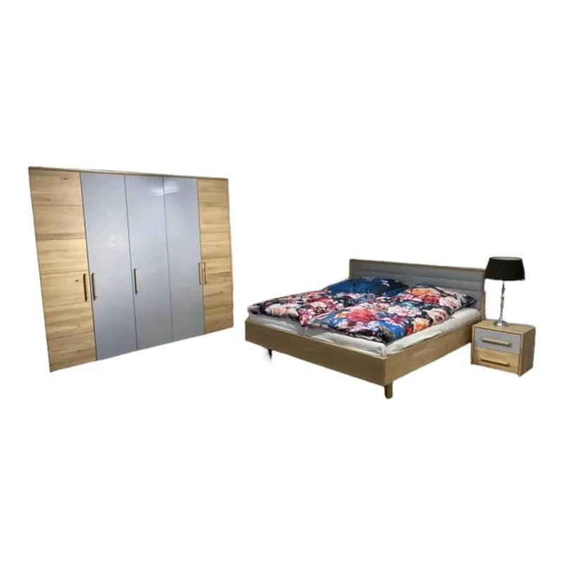 Top-Seller Schlafzimmer Lara Wildeiche Massiv Natur Geölt Glasfronten Grau