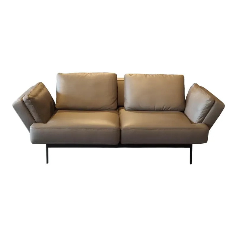 Sofa 747/23 2,5-Sitzer Leder Touch Col. 17 Grau Gestell Stahl Schwarz Beschichtet Seitenteil Mit Aufgenähter Kissenoptik Meistverkauft