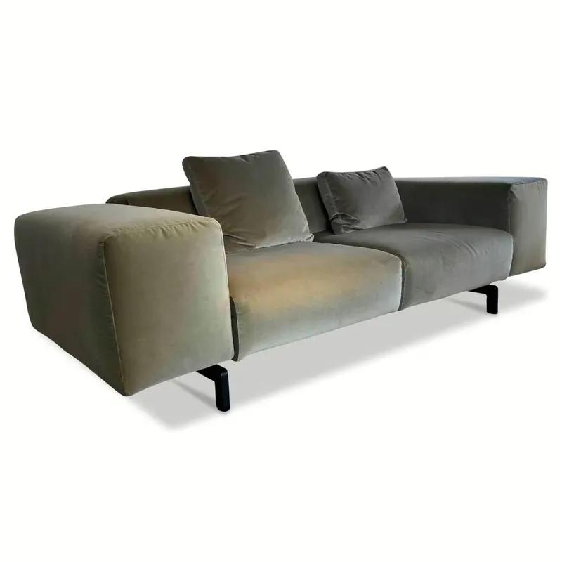 Neu Im Sortiment Sofa Largo Stoff Samt Taupe 50 Füße Schwarz mit 2 Rückenkissen
