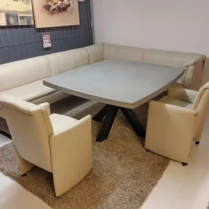 Tischgruppe 11752 Tisch Betonoptik Eckbank und 2 Sessel auf Rollen Leder Elfenbein Nur Für Kurze Zeit