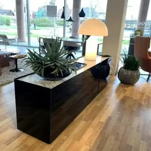 Kracherpreis GLAS Raumteiler Sideboard Jorell Abdeckplatte Marmor Außenfarbe Klarglas Schwarz Lackiert