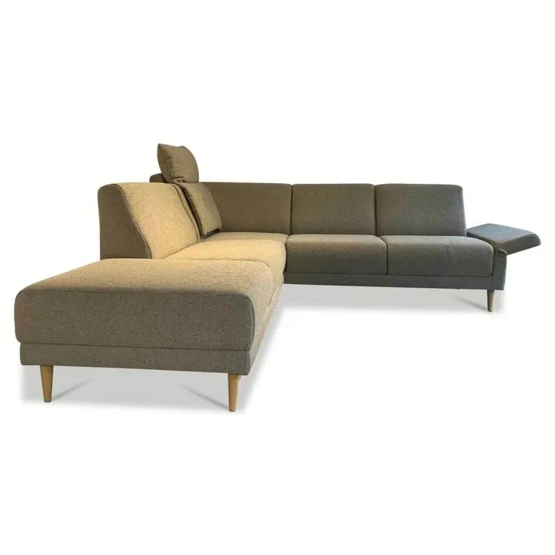 Markenware Ecksofa Freistil 141 Stoff 6000 Graubeige Füße Gebeizt mit Kopfstütze