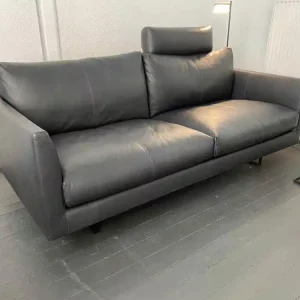 Rabatt Sofa Axel Leder L20 Tobago Black Schwarz mit Kopfstütze