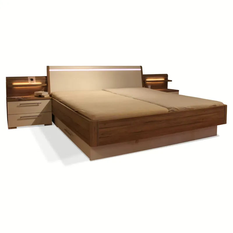 Schlafzimmer MR-Amalfi Bett Eiche Schrank Lack Hochglanz Echt