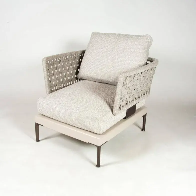 Sessel Patio Outdoor Bezug Stoff Creme Geflecht Farbe Ècru Gestell Matt Lackiert Farbe Ècru Aktuell