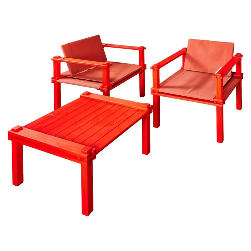 Begrenztes Angebot Outdoortischgruppe Farmer Esche Massiv Rot Geölt Stoff 5092 Orientrot Mit 2 Stühlen