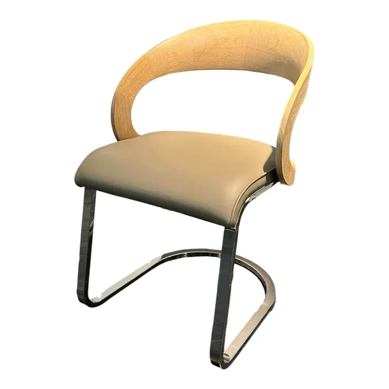 Letzte Chance Freischwinger Girado In Leder L1 Origon 72218 Taupe Gestell Eiche Weißöl