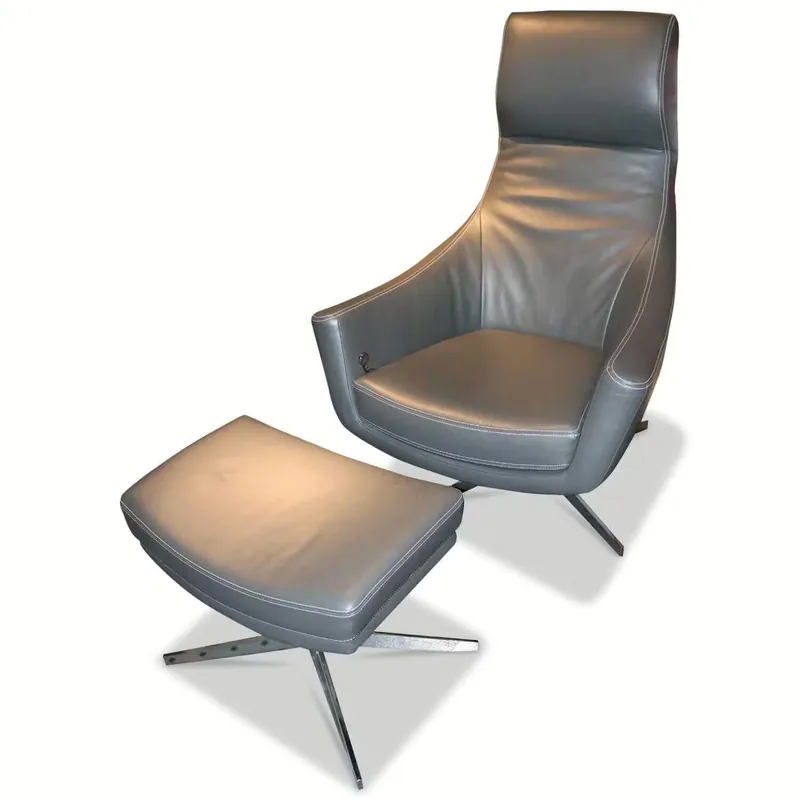 Sessel Kent Leder Grau mit Hocker Sale