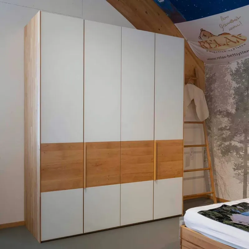 Drehtürenschrank 4-türig Valore Erle Geölt Farbglas Weiß Matt Angebot