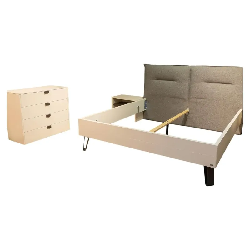 Schlafzimmer Misena Lack Bianco Weiß Matt Bezug Stoff 9151 Grau Bett Ohne Matratze Und Lattenrost Zertifiziert