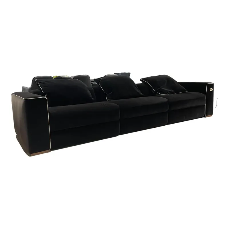 Preis Gesenkt Sofa Abbraccio D3 3 Sitzer Bezug Velour Elide Royal Schwarz mit Selleria Piping Plain Leather Maine Extra 200 Stone