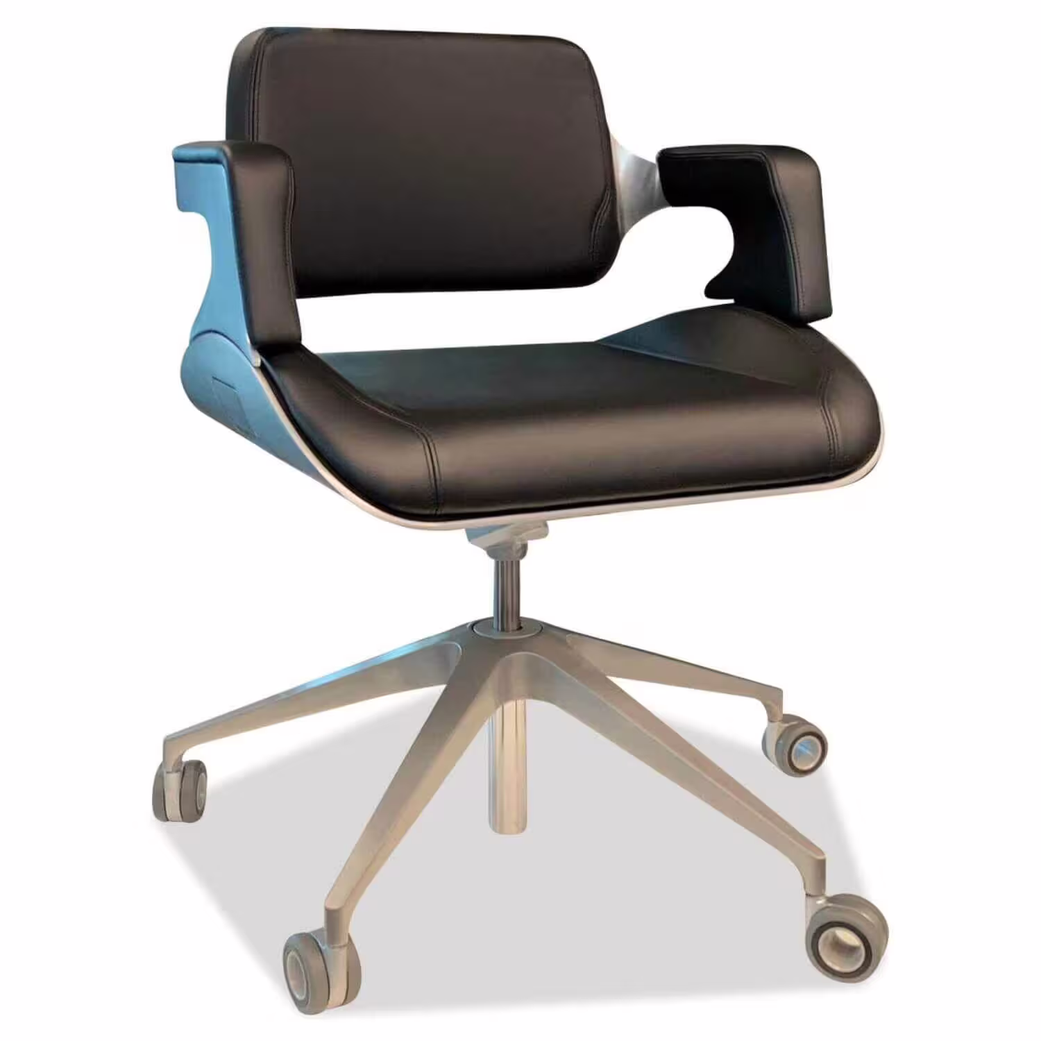 Drehstuhl Silver 162S mit Synchronmechanik Leder Schwarz Gestell Gebürstet Angebot