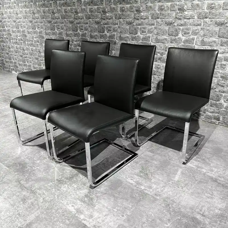 6er-Set Freischwinger D 2-11 Leder 5105 Schwarz Gestell Chrom Glänzend Bestseller
