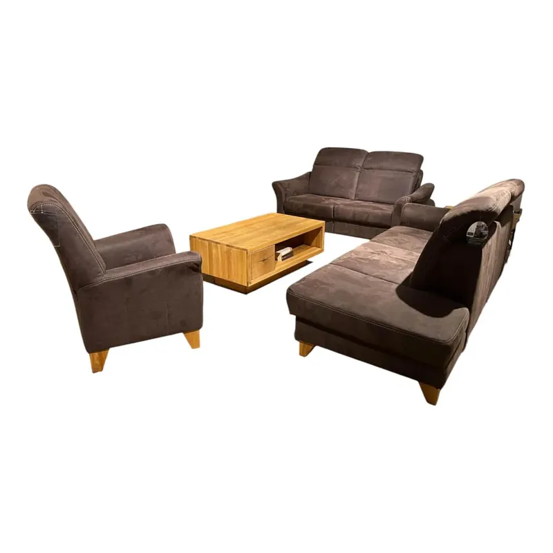 Garantierte Lieferung Garnitur Canterbury Bezug Stoff 0835 19 Braun Füße Eiche Geölt Massiv Mit Wallfree Funktion Ohne Couchtisch