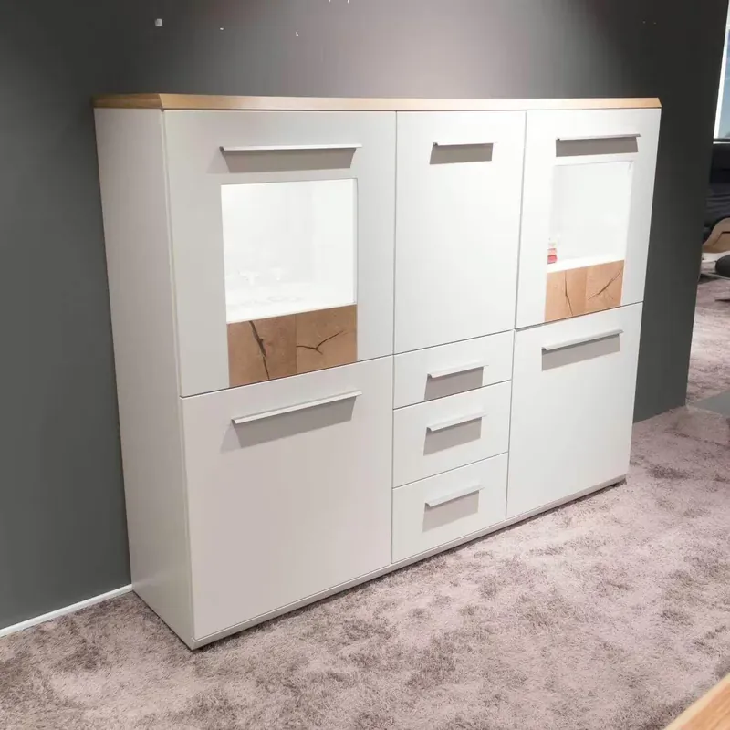 Preisknaller Highboard Light Line 3 Korpus Mattlack Weiß Front Und Decke Votaneiche Nachbildung