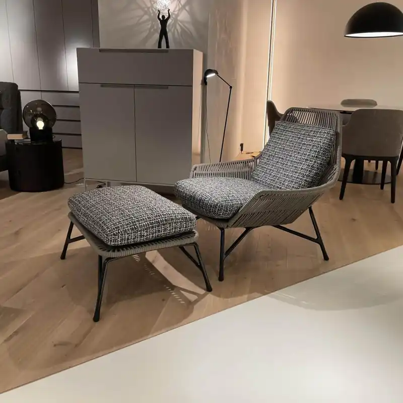 Aktuell Sessel Prince Indoor Cord Ledergepflecht Grau mit Hocker