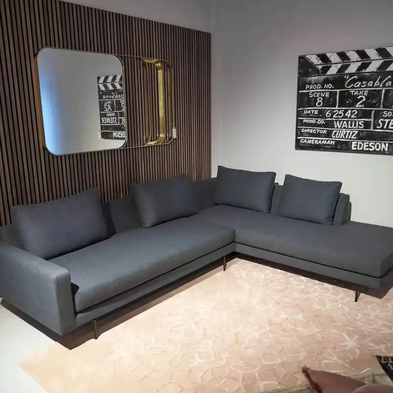 Sonderangebot Ecksofa Edge V2 Stoff Grün Petrol Füße Pulverbeschichtet Schwarz mit 4 Kissen