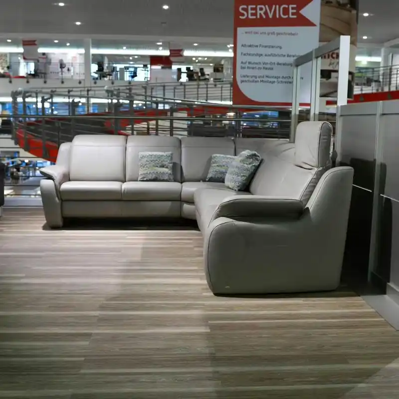 Ecksofa Cammeo Leder Grau mit Kopfstützen Neue Kollektion