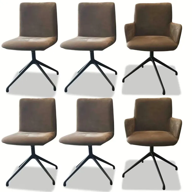 6er-Set Stuhl Materia Soft Leder Nabuk Seppia 102 -D4 Braun Gestell Schwarz Lackiert Geprüft